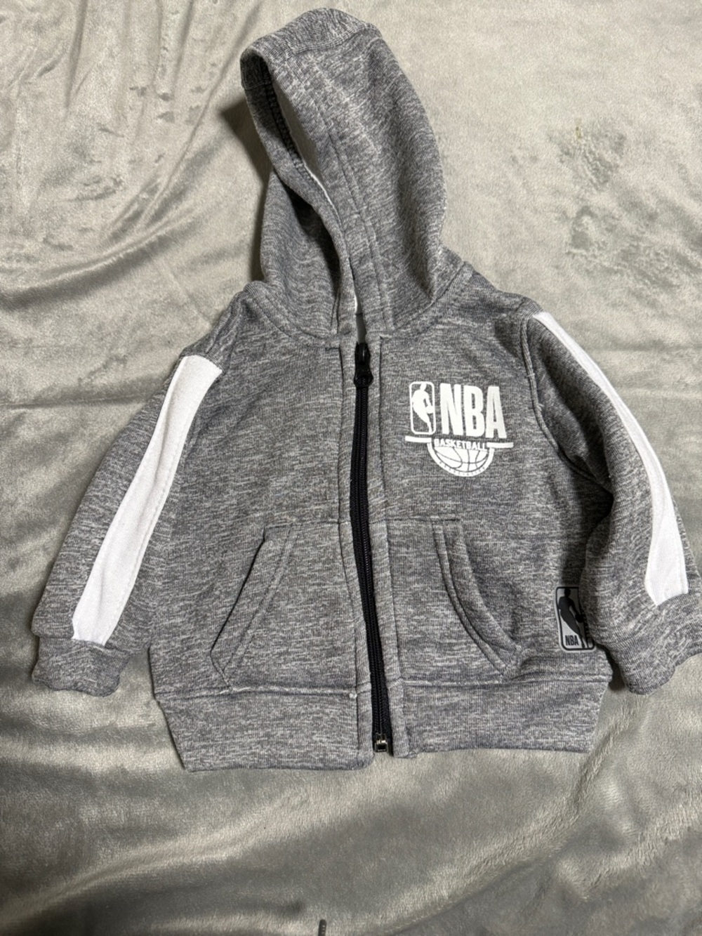 NBA Baby Gray Hoodie with White Sleeve Stripes